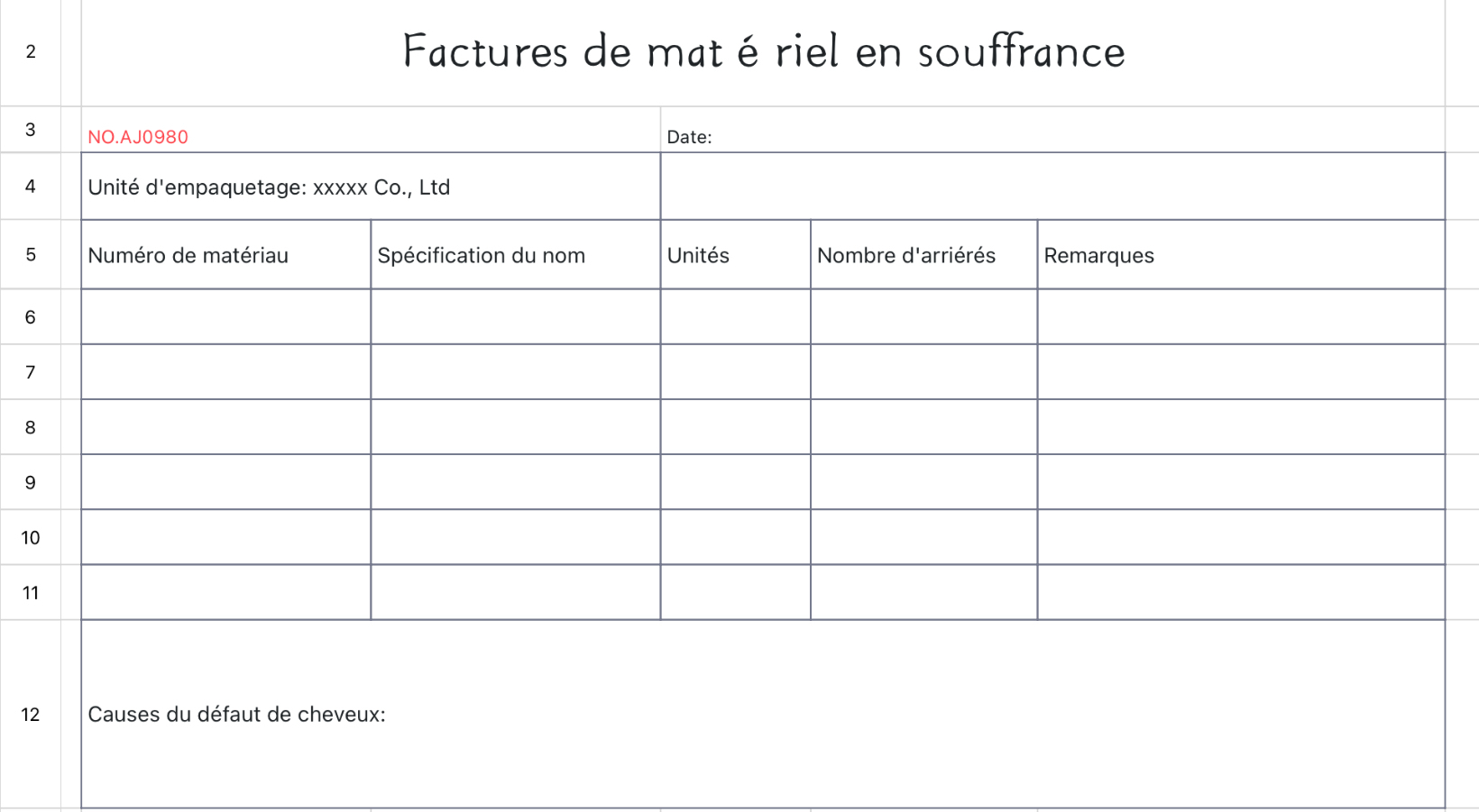 Factures de matériel en souffrance